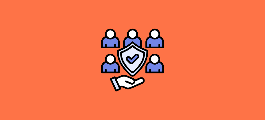 Illustration of a hand supporting a shield with a checkmark, surrounded by five people icons, representing ICT risk management, operational resilience, governance, and protecting critical banking systems.
