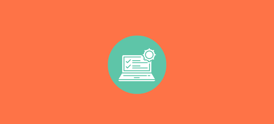 GUI testing illustration showing a laptop with a checklist and settings icon.