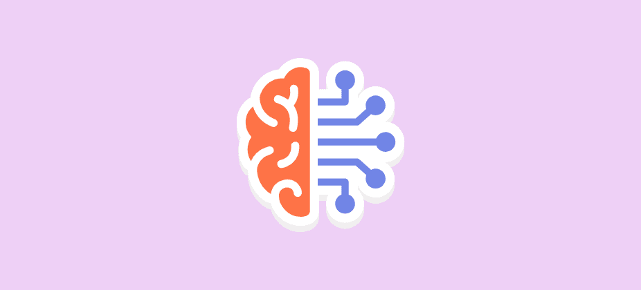 Illustration of a stylized brain merged with circuit lines, symbolizing AI, machine learning, or intelligent automation, on a light purple background.