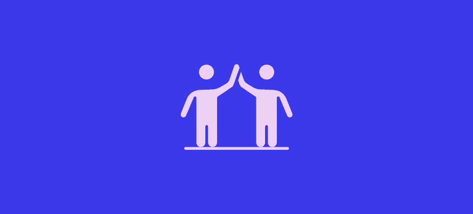 Two simplified human figures giving each other a high-five against a blue background, representing collaboration, teamwork, partnership, or buddy testing between developers and testers.