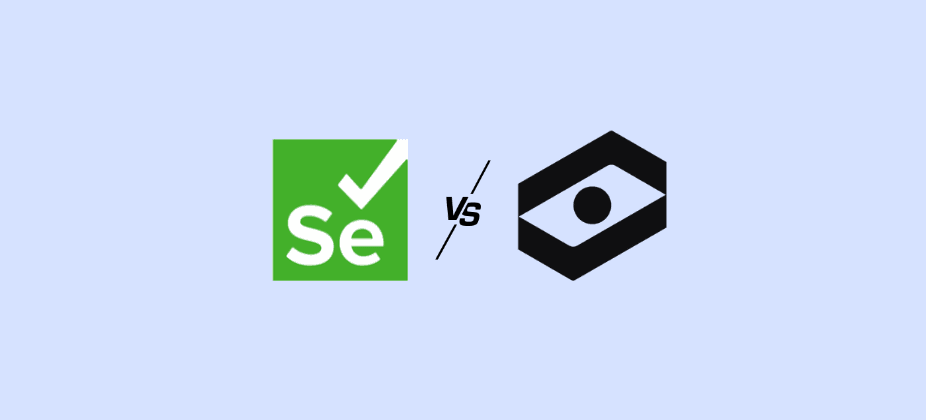 Selenium vs TestResults comparison graphic featuring the green Selenium logo and black TestResults logo, separated by a “vs” symbol on a light blue background.